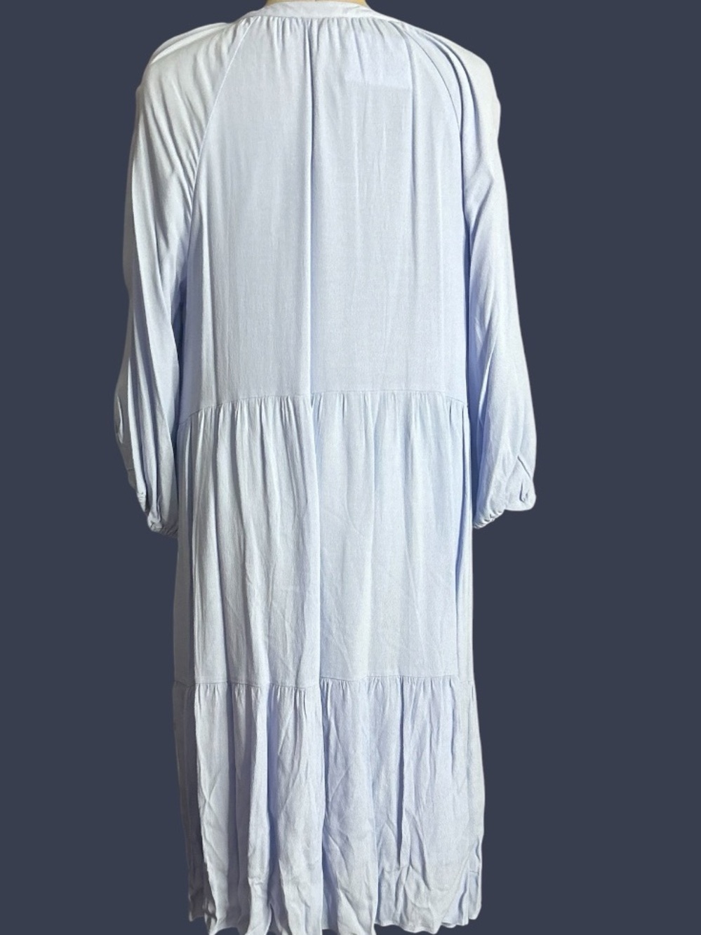 Gibson Latimer Light Blue V-Neck Tiered Midi Dress - Picture 3 of 4